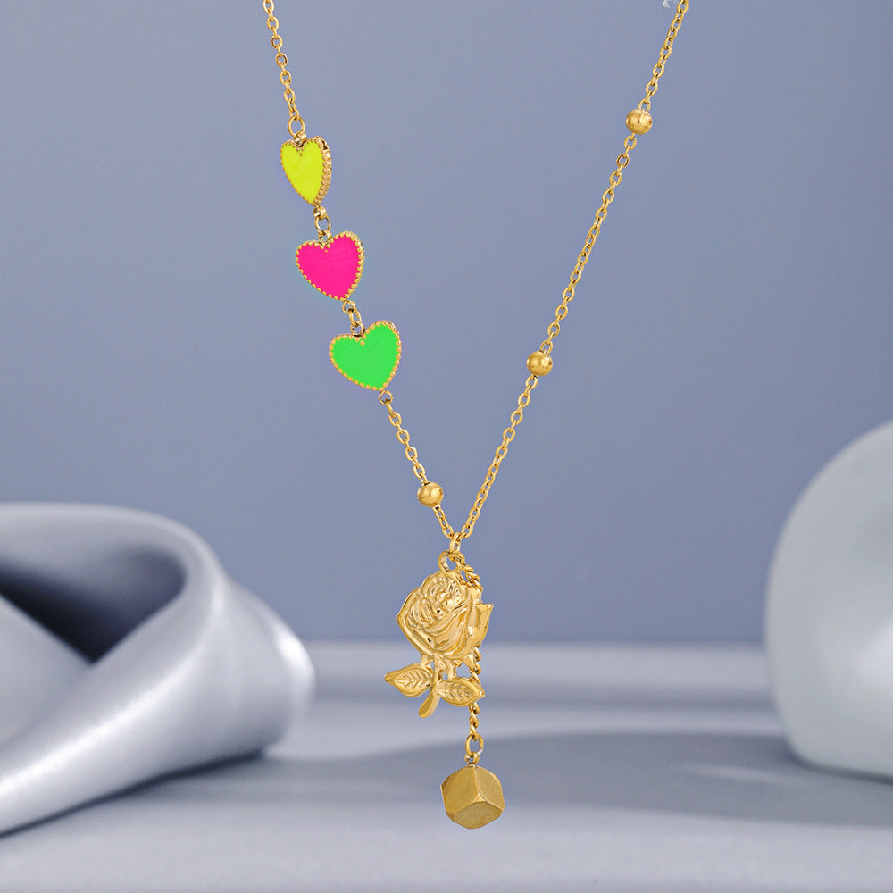 Colored Heart Rose Pendant Necklace