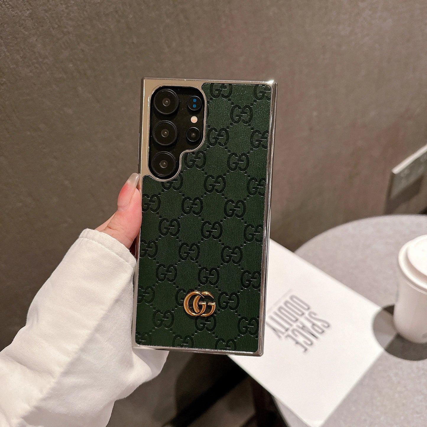 G Embossed Leather Electroplating Samsung Case