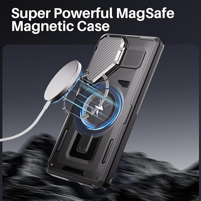 [Compatible with Magsafe][Camera Cover Stand][Military-Grade Drop Protection] Heavy Duty Protective Phone Case for S25 Ultra 6.9", Black