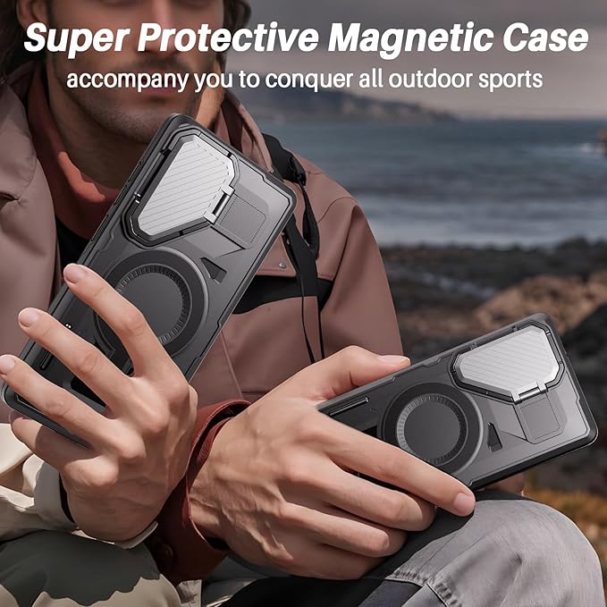 [Compatible with Magsafe][Camera Cover Stand][Military-Grade Drop Protection] Heavy Duty Protective Phone Case for S25 Ultra 6.9", Black