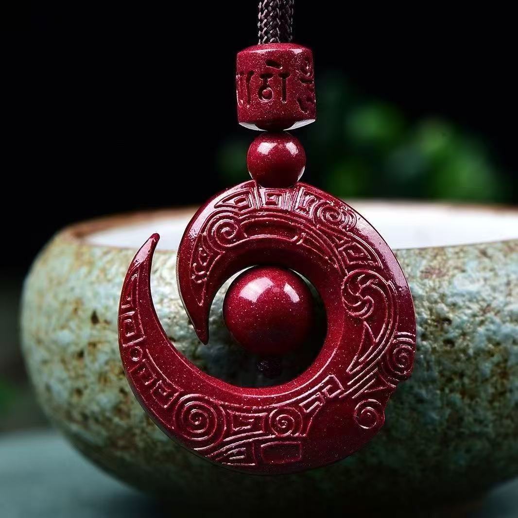Natural cinnabar ore, lucky charm pendant, high content purple gold emperor sand necklace