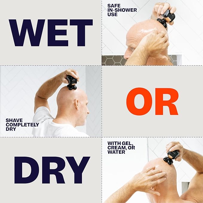 Electric Head & Body Hair Shaver - Mens Cordless Rechargeable Wet/Dry Skull Bald Head Back & Groin Waterproof Razor with Rotary Blades, Clippers, Nose Trimmer, Brush, Massager