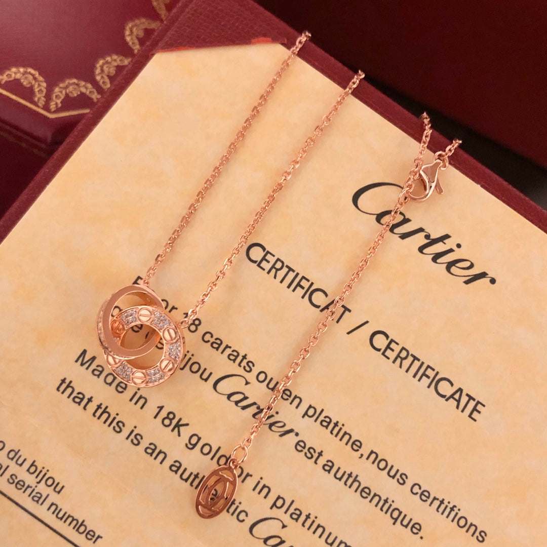 LOVE Full Diamond Double Ring Necklace