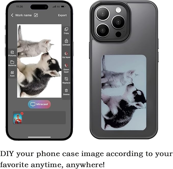 DIY E-Ink Phone Case  𝐀𝐏𝐏 Operation Smart Photo Rear Projection Customiza Phone Case Instantly Display Photos On The Ink Screen Back Cover Personalize Your Phone case.3.7-inch screen