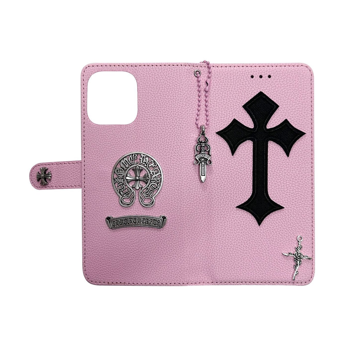 Trendy Cross Pendant Flip Card Holder Leather Case