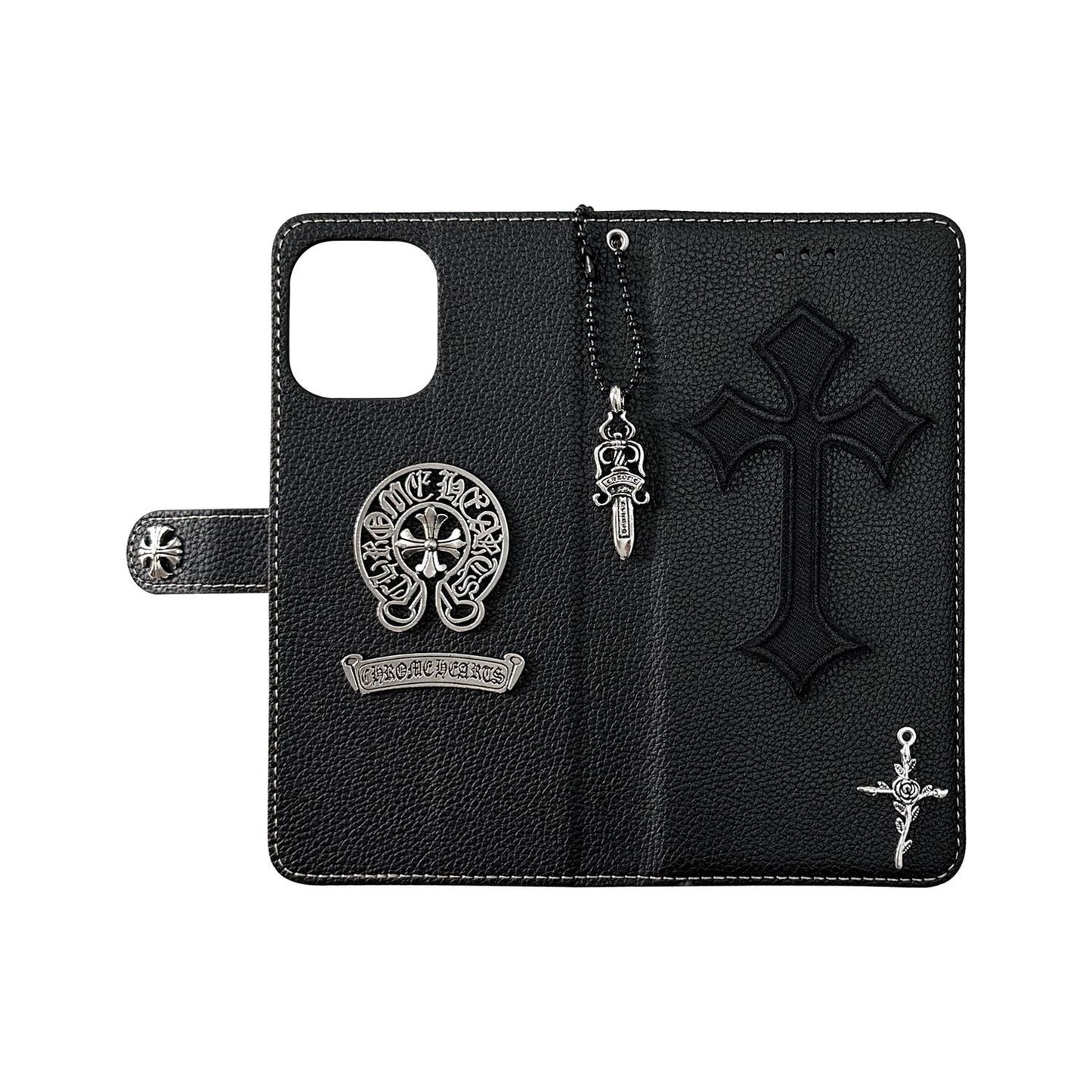 Trendy Cross Pendant Flip Card Holder Leather Case
