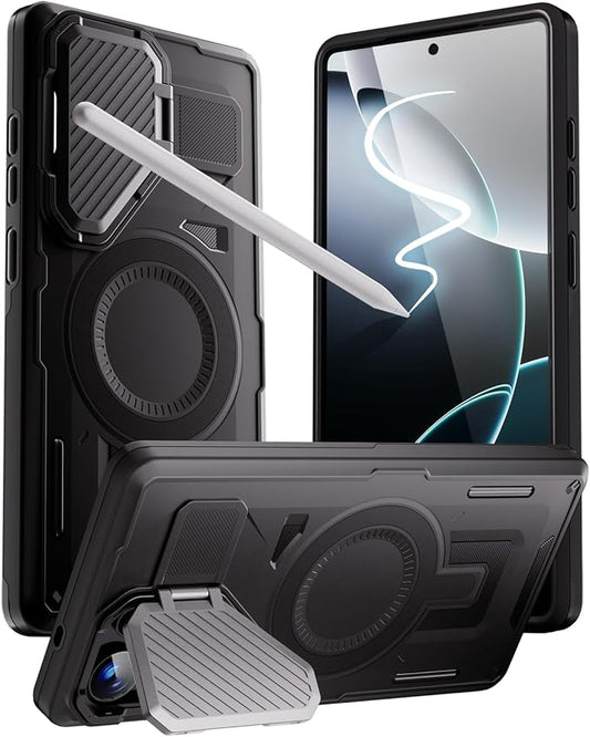 [Compatible with Magsafe][Camera Cover Stand][Military-Grade Drop Protection] Heavy Duty Protective Phone Case for S25 Ultra 6.9", Black