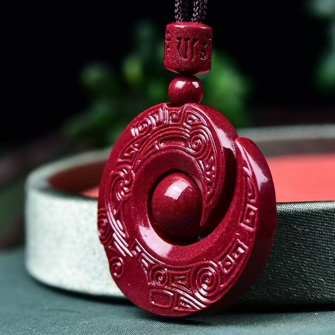 Natural cinnabar ore, lucky charm pendant, high content purple gold emperor sand necklace